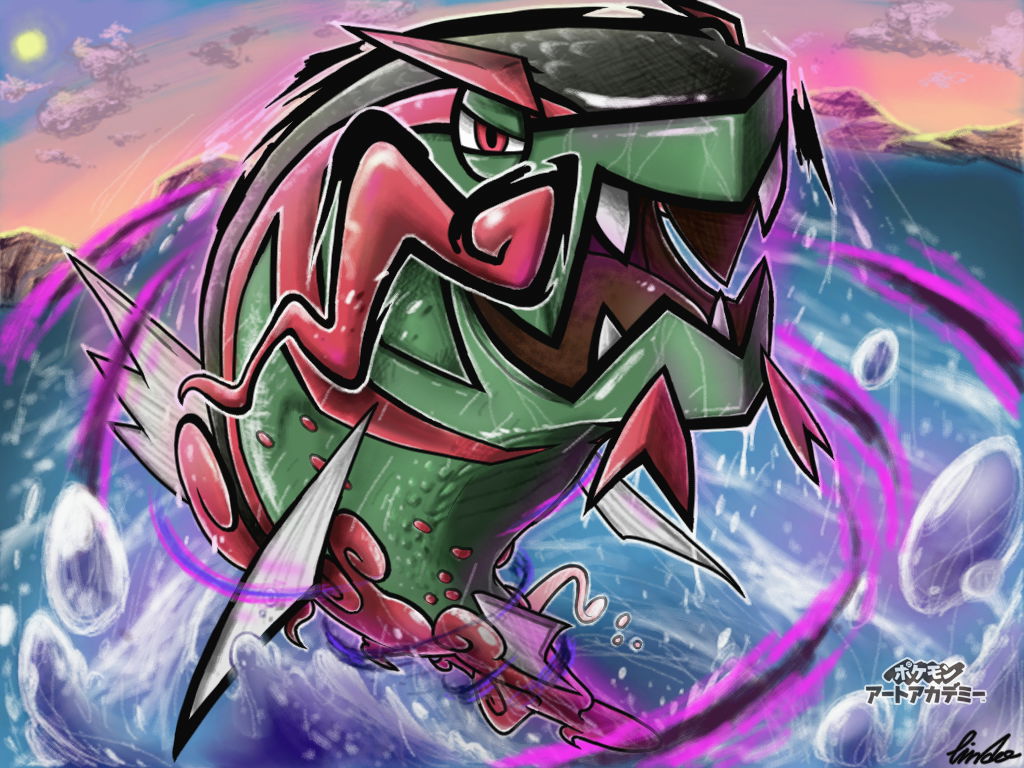 basculegion, clouds, commentary_request, fangs, fish, jumping, no_humans, open_mouth