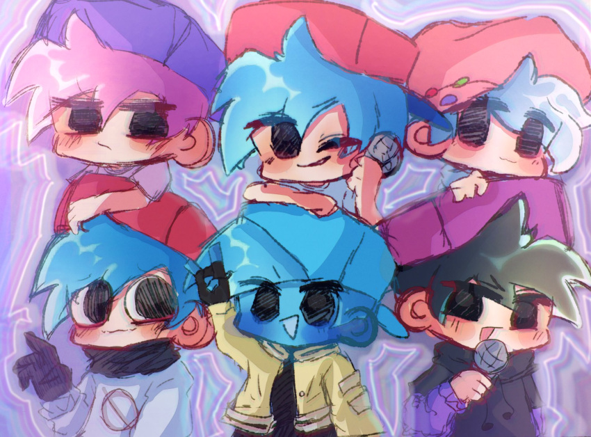 6+boys, \n/, alternate_universe, bad_id, bad_twitter_id, black_eyes, black_hair, blue_hair