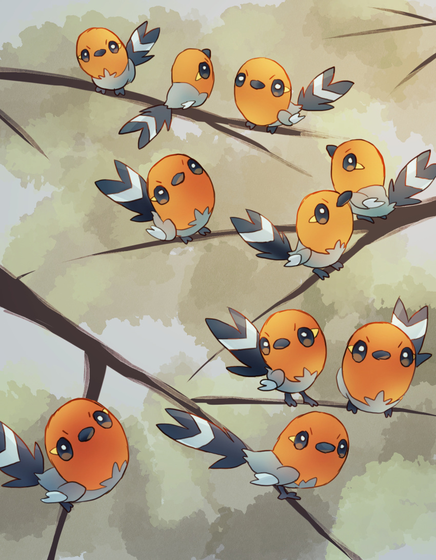 beak, bird, black_eyes, branch, commentary_request, day, fletchling, fusenryo