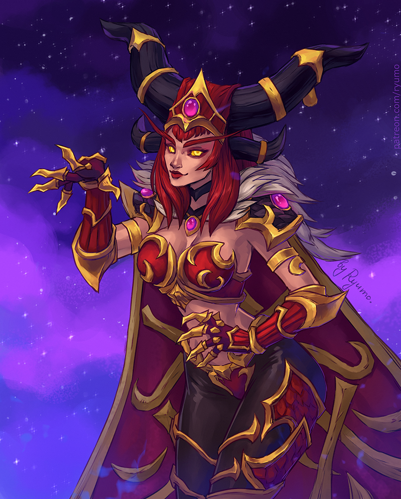1girl, alexstrasza, dragon_girl, dragon_horns, flower, heroes_of_the_storm, horns, long_hair, looking_at_viewer, metallic_bikini, neryumo, redhead, warcraft