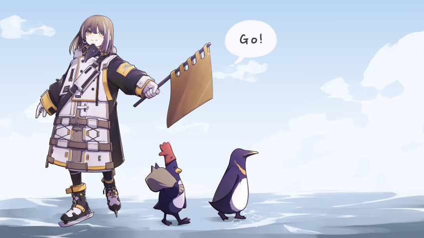1girl, absurdres, animal, arknights, bangs, bird, bird_mask, black_coat
