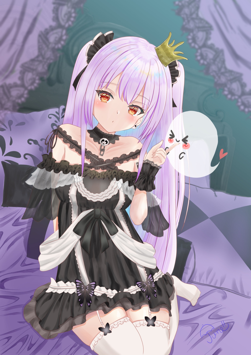 1girl, absurdres, aqua_hair, bare_shoulders, black_choker, black_dress, blush, breasts