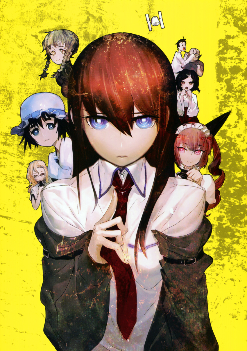 2boys, 6+girls, absurdres, akiha_rumiho, amane_suzuha, artbook, blue_eyes, collared_shirt