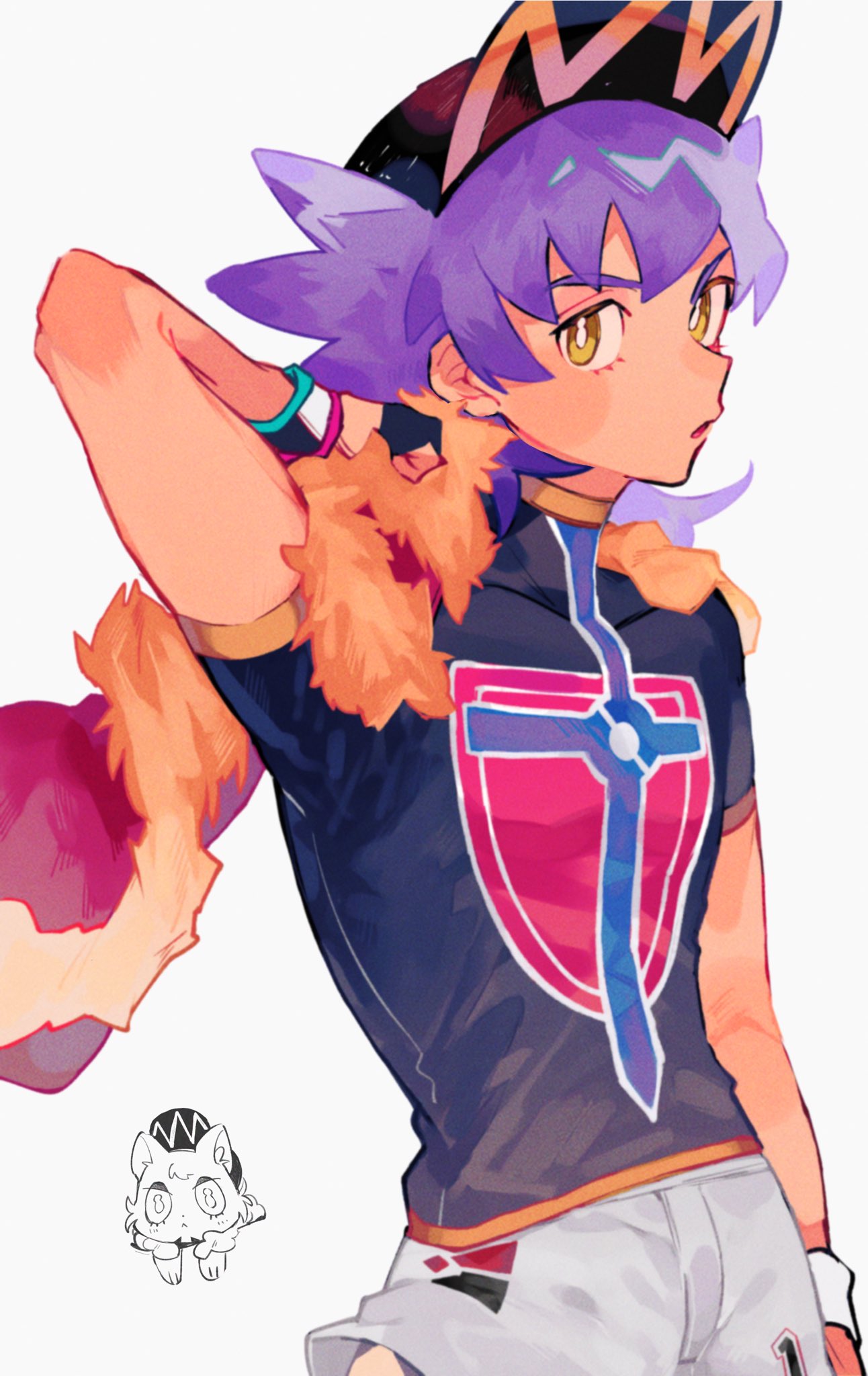 1boy, bangs, baseball_cap, blush_stickers, bright_pupils, cape, champion_uniform, commentary_request