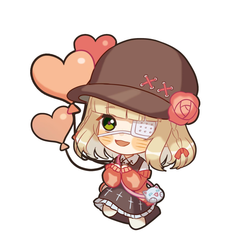 1girl, balloon, bangs, blonde_hair, blunt_bangs, braid, by_(an_by), chibi