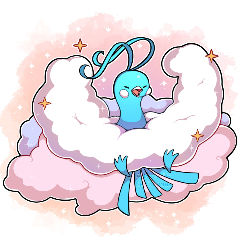 absurdres, altaria, artist_name, bird, commentary, facing_viewer, highres, open_mouth