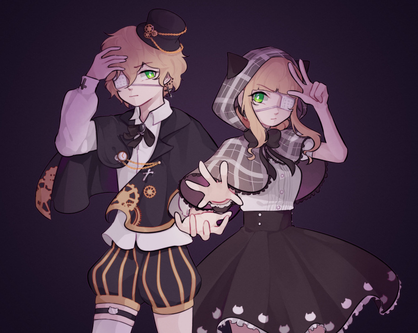 1boy, 1girl, absurdres, animal_ears, bangs, blonde_hair, blunt_bangs, closed_mouth