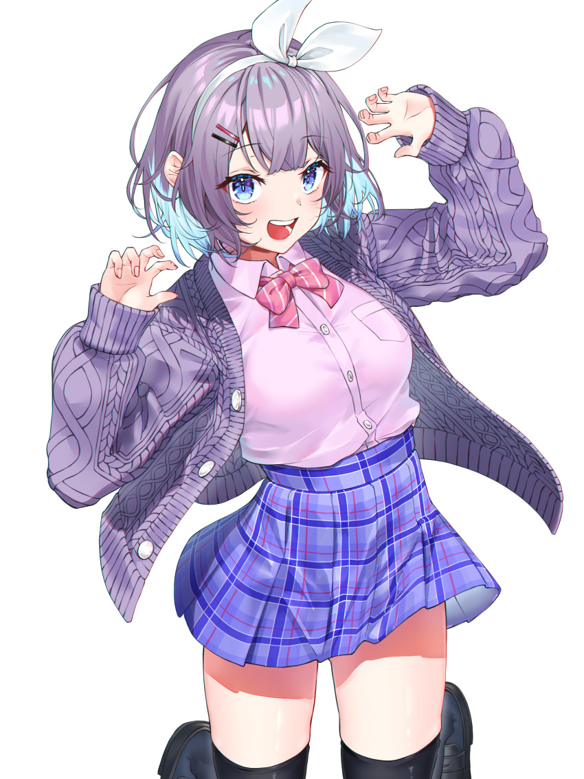 1girl, :d, absurdres, bangs, black_footwear, black_legwear, blue_eyes, blue_hair