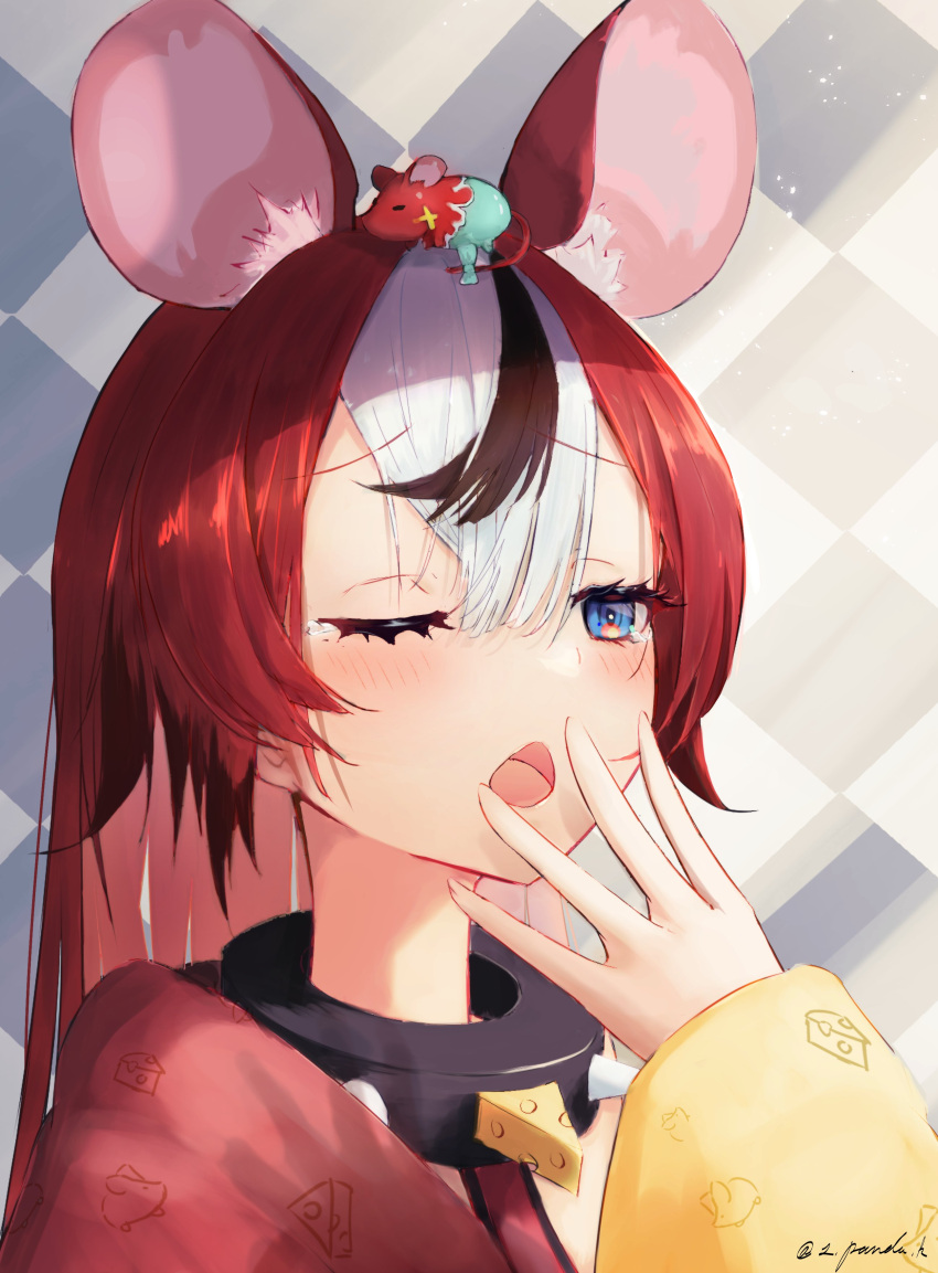1girl, :o, absurdres, alternate_hairstyle, animal_ear_fluff, animal_ears, bangs, black_hair