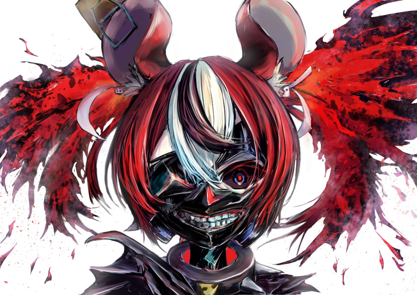 1girl, absurdres, animal_ears, bangs, black_hair, black_sclera, blood, blue_eyes