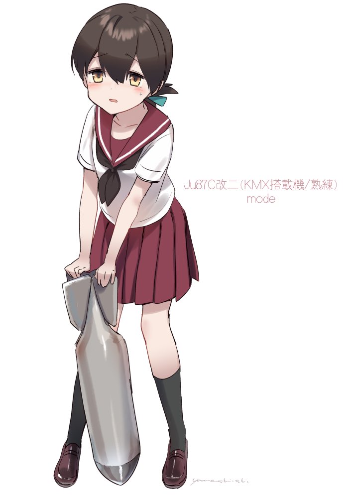 1girl, alternate_costume, bangs, black_legwear, black_neckwear, blue_ribbon, brown_eyes, brown_footwear