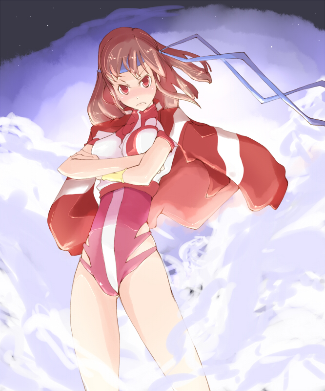 gunbuster, headband, kazamidori, leotard, red_eyes, takaya_noriko, top_wo_nerae!, wristband