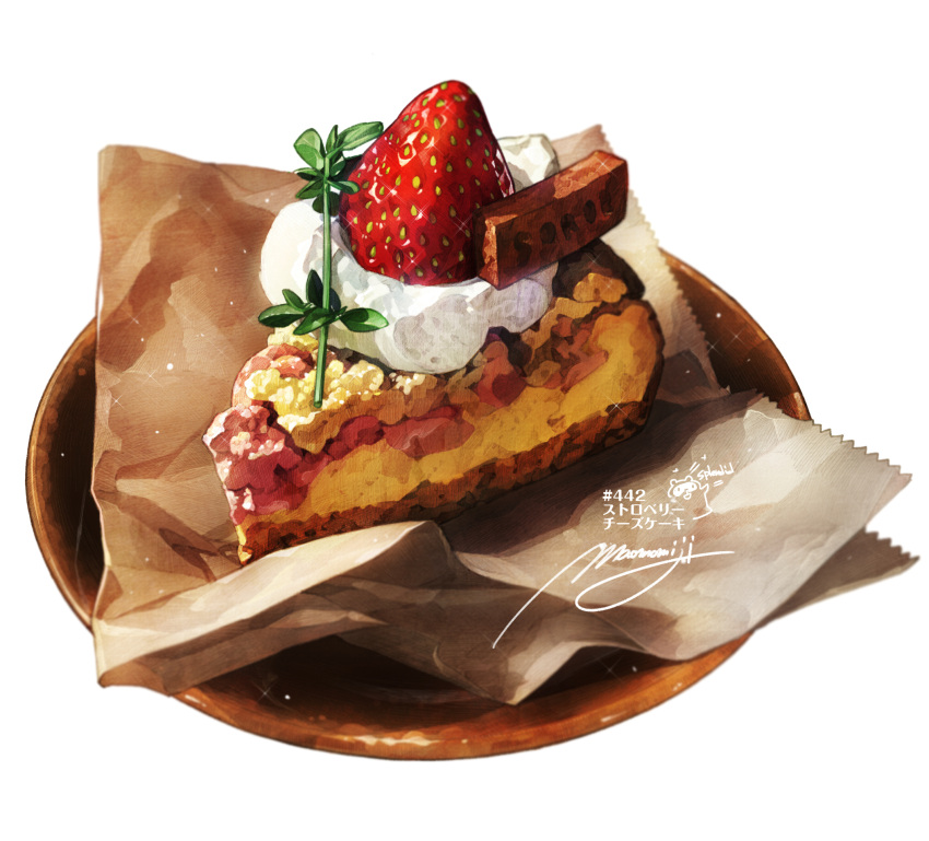 cake, cake_slice, commentary_request, cream, food, food_focus, fruit, highres