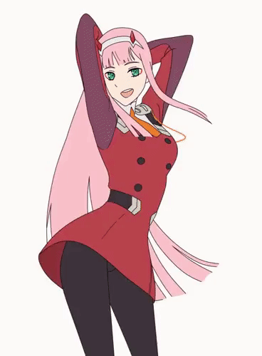 1girl, animated, animated_gif, arms_behind_head, bangs, belt, black_belt, black_legwear, blunt_bangs, breasts, buttons, dancing, darling_in_the_franxx, dat1guy420, derivative_work, double-breasted, green_eyes, hairband, horns, jacket, leggings, long_hair, lowres, me!me!me!, medium_breasts, military, military_uniform, necktie, oni_horns, open_mouth, orange_neckwear, pink_hair, red_horns, red_jacket, rotoscoping, sidelocks, smile, uniform, white_hairband, zero_two_(darling_in_the_franxx)