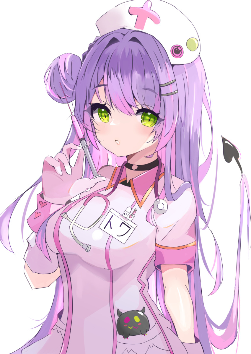 1girl, :o, alternate_costume, bibi_(tokoyami_towa), blush, breasts, demon_tail, eyebrows_visible_through_hair