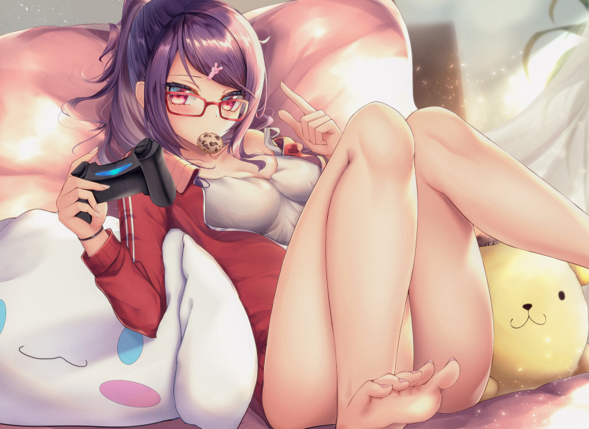 1girl, absurdres, ass, bangs, barefoot, blush, breasts, clothes