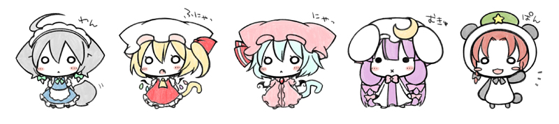 5girls, :<, :o, :x, ahoge, animal_costume, animal_ears, animal_hood