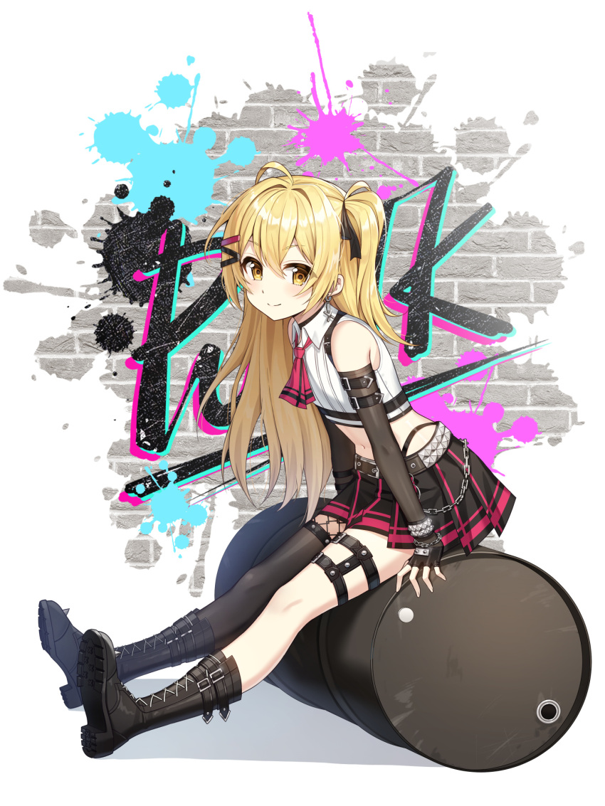 1girl, ahoge, arm_belt, artist_request, bare_shoulders, belt, black_choker, black_footwear