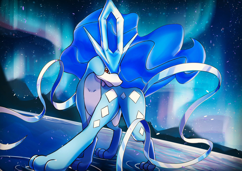 absurdres, aurora, blue_hair, closed_mouth, diamond_(symbol), full_body, highres, legendary_pokemon