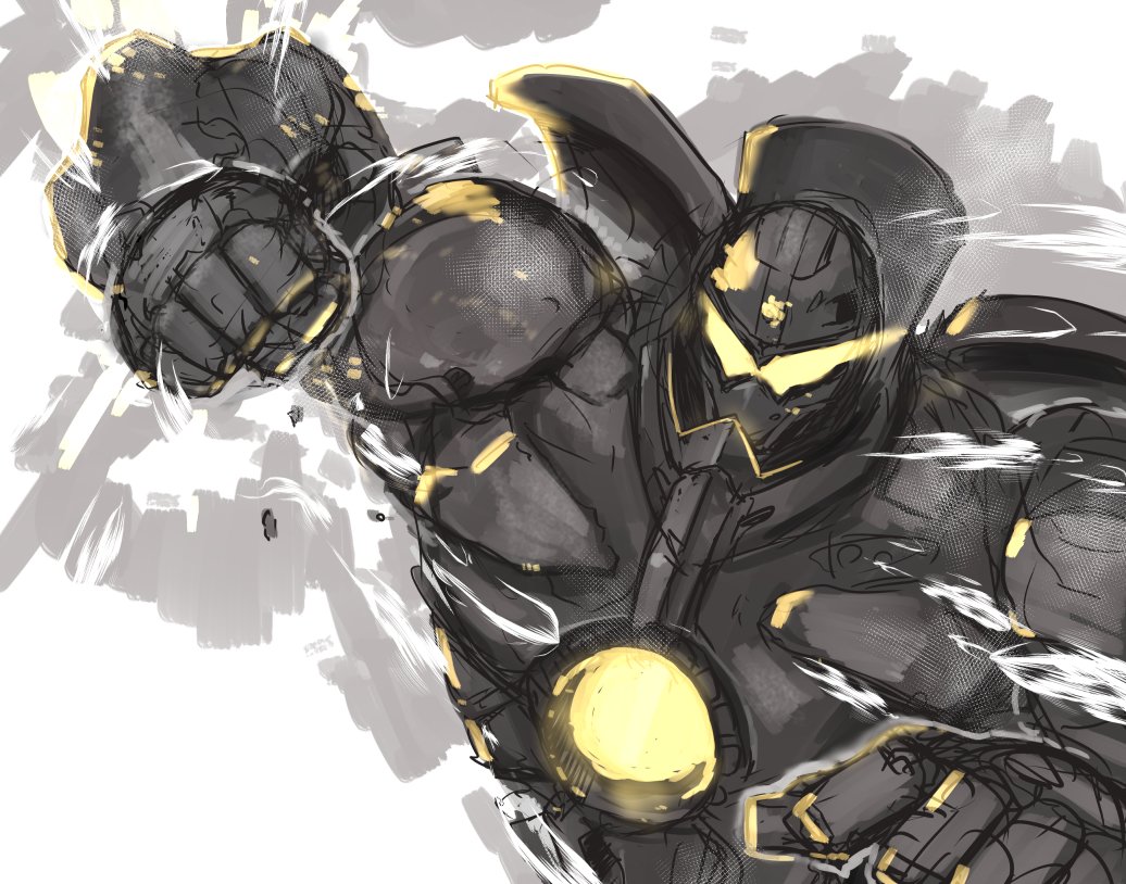 denki_showgun, facing_viewer, gipsy_danger, incoming_punch, mecha, no_humans, pacific_rim, punching, punching_at_viewer, upper_body