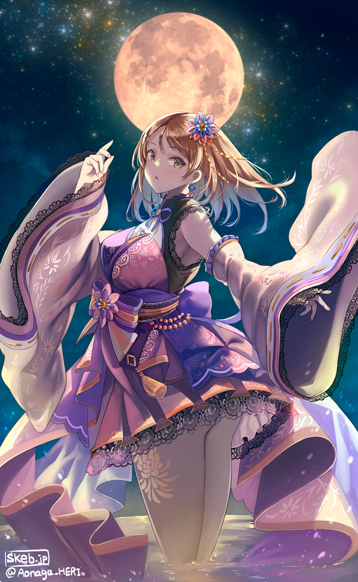 1girl, :o, aonaga_heri, breasts, brown_eyes, brown_hair, commentary_request, detached_sleeves