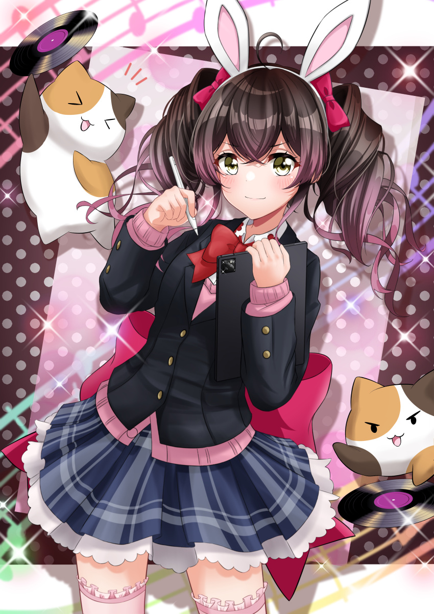 1girl, absurdres, animal_ears, blazer, bow, bowtie, d4dj, hair_bow