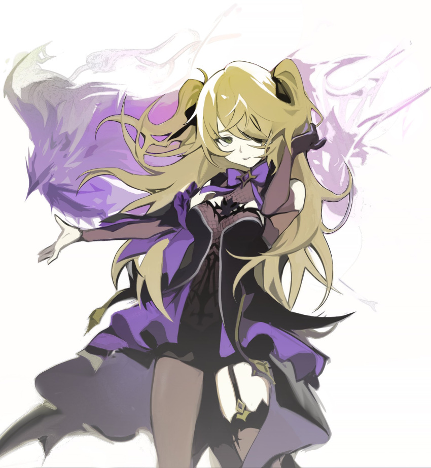 1girl, arm_up, bangs, bare_shoulders, bird, black_eyepatch, black_gloves, black_ribbon