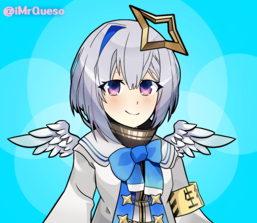 1girl, amane_kanata, armband, bangs, blue_eyes, blue_hair, closed_mouth, colored_inner_hair