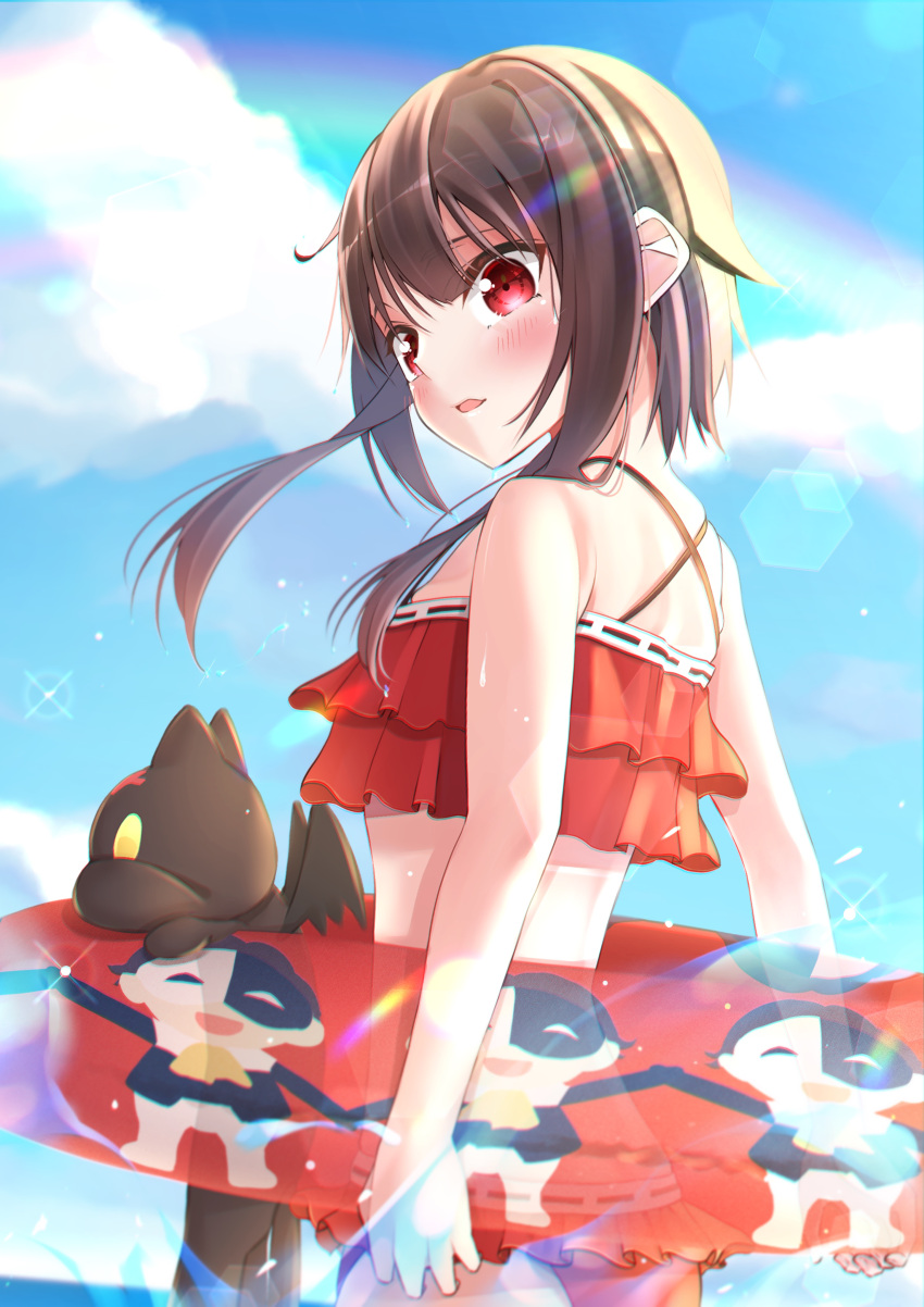 1girl, absurdres, bangs, bare_back, bare_shoulders, bat_wings, bikini, bikini_skirt