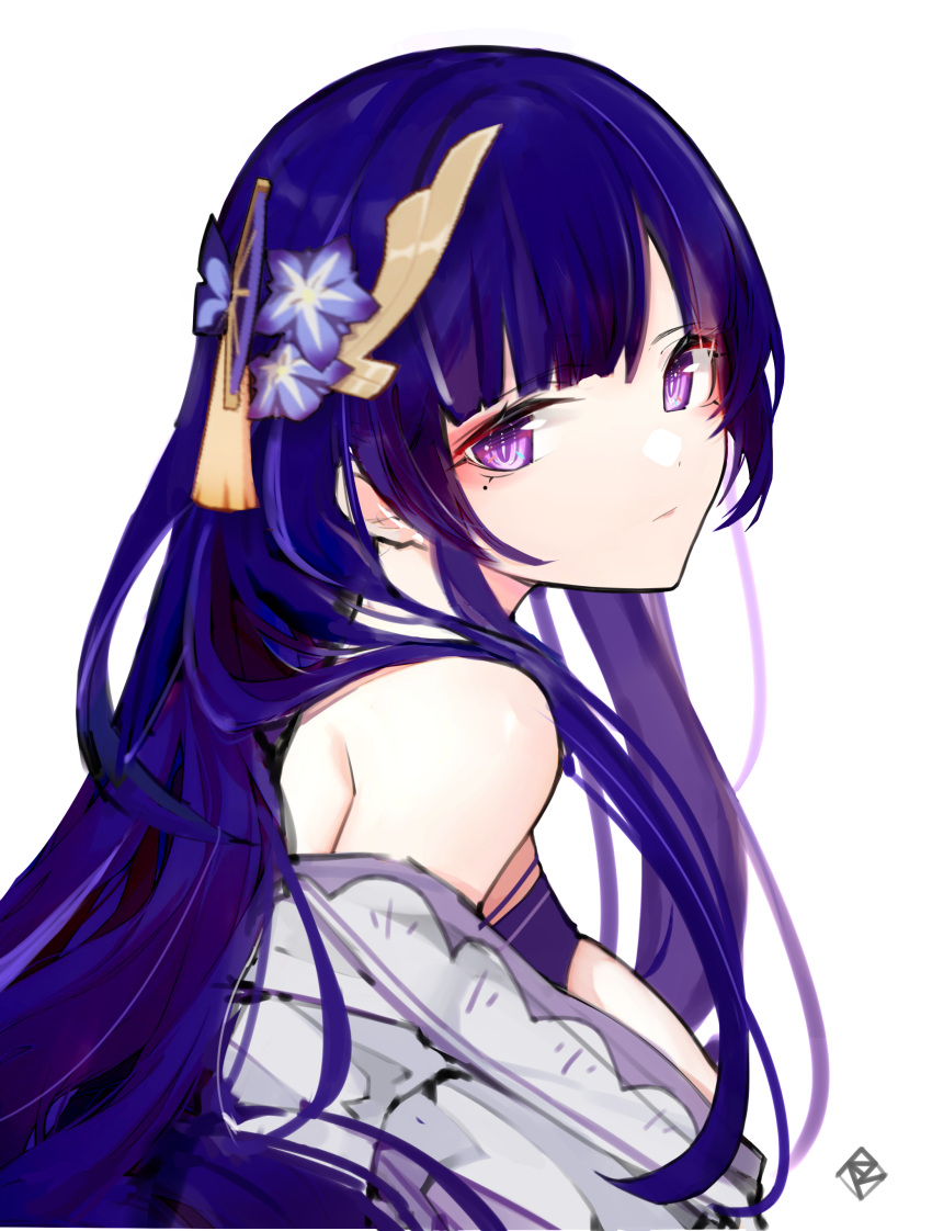 1girl, absurdres, bangs, bare_shoulders, blunt_bangs, breasts, closed_mouth, dark_blue_hair