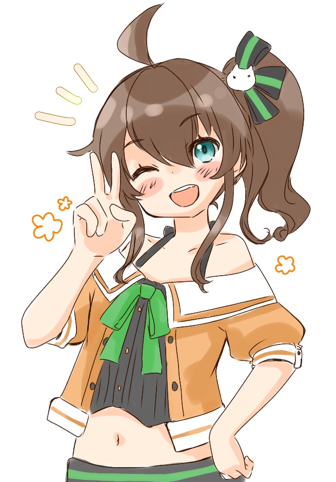 1girl, :d, ahoge, bangs, black_camisole, black_ribbon, blue_eyes, blush