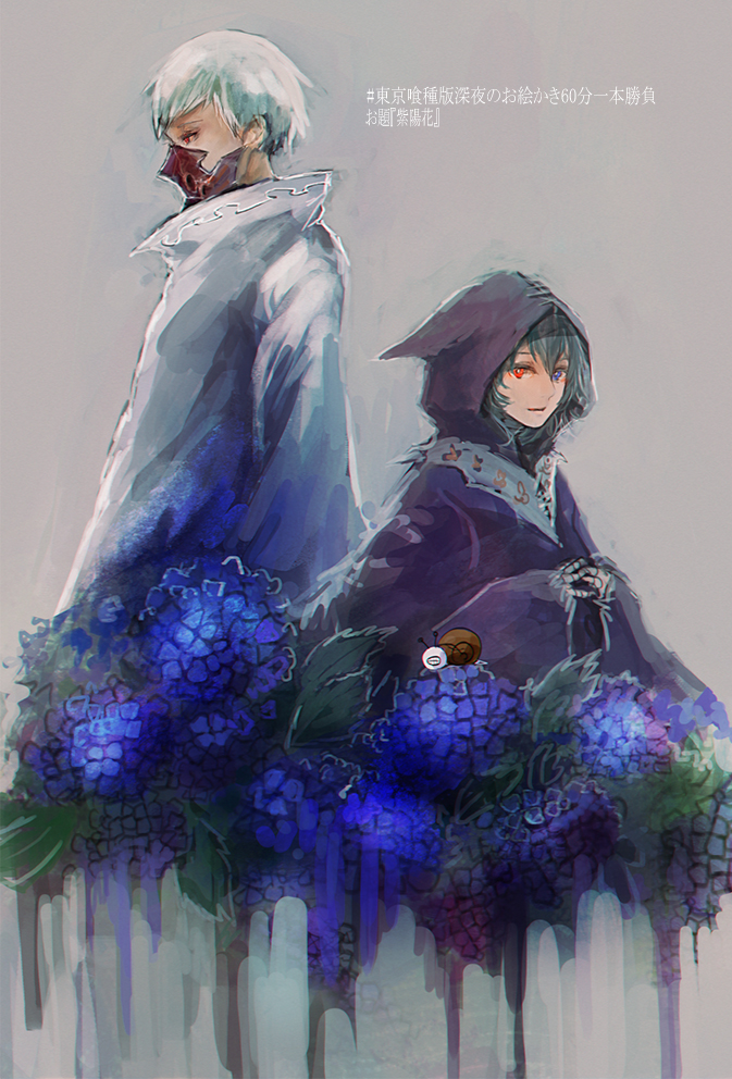 1boy, 1girl, animalization, bandaged_hand, bandages, bangs, blue_eyes, blue_flower