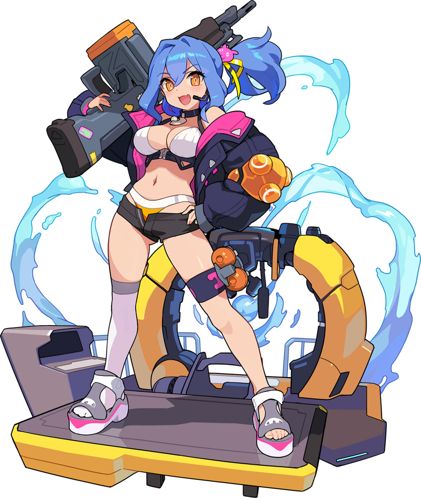 1girl, :3, amelia_(world_flipper), arm_up, artist_request, ass_visible_through_thighs, bangs, bikini