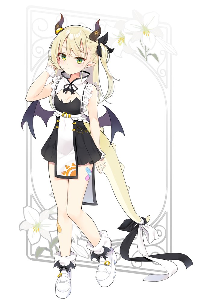1girl, bangs, bare_shoulders, black_dress, black_ribbon, blonde_hair, breasts, closed_mouth