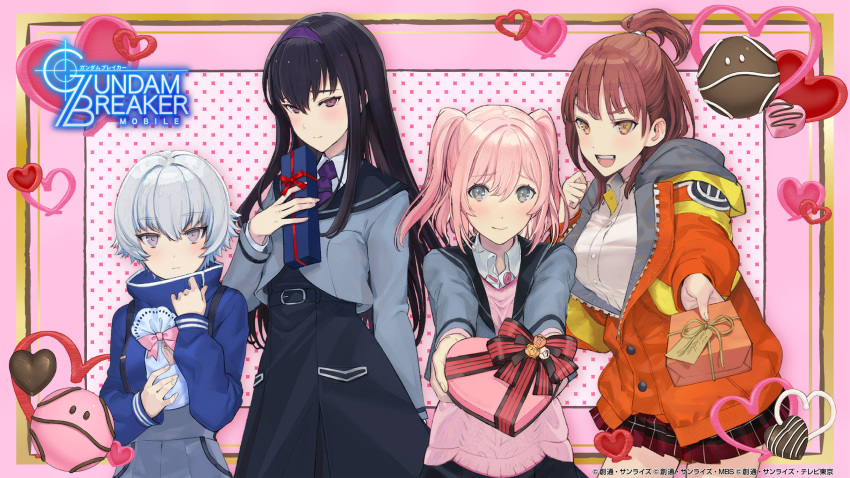 artist_request, black_hair, blue_hair, blush, box, box_of_chocolates, breasts, brown_eyes