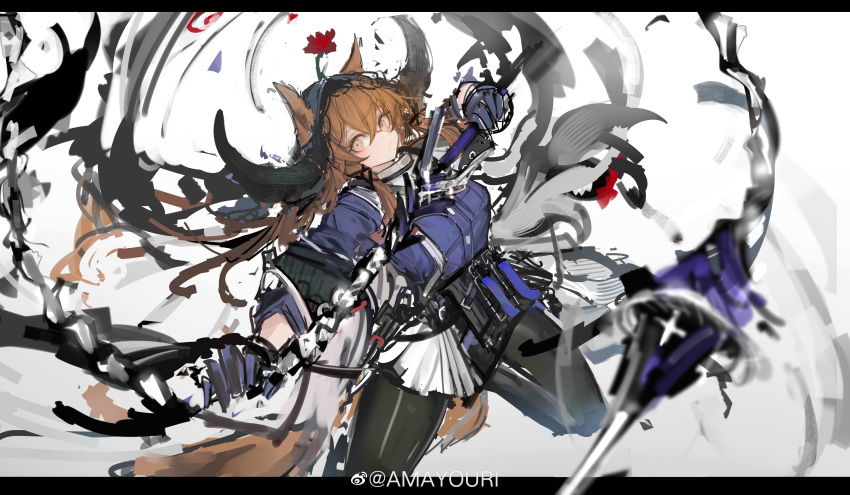 1girl, absurdres, amayouri, angelina_(arknights), animal_ears, arknights, bangs, black_legwear