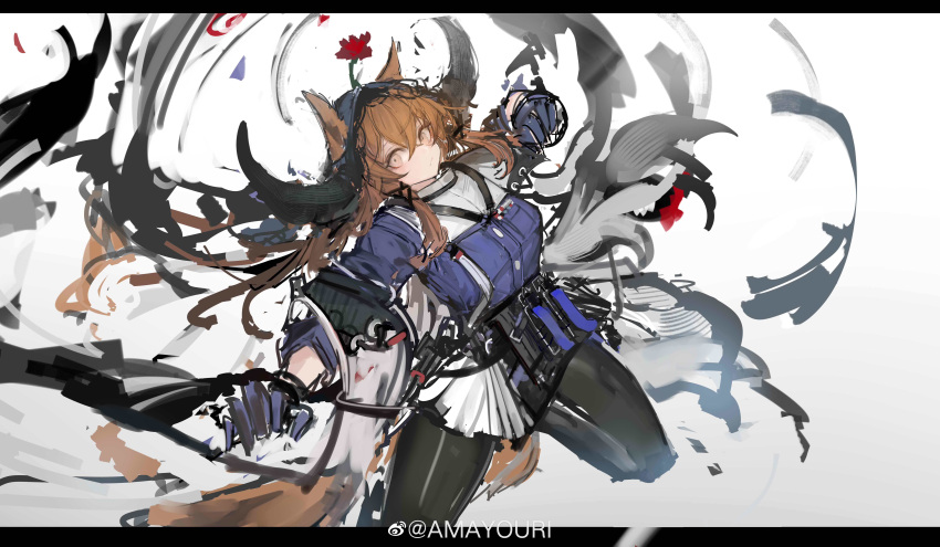 1girl, absurdres, amayouri, angelina_(arknights), animal_ears, arknights, bangs, black_legwear