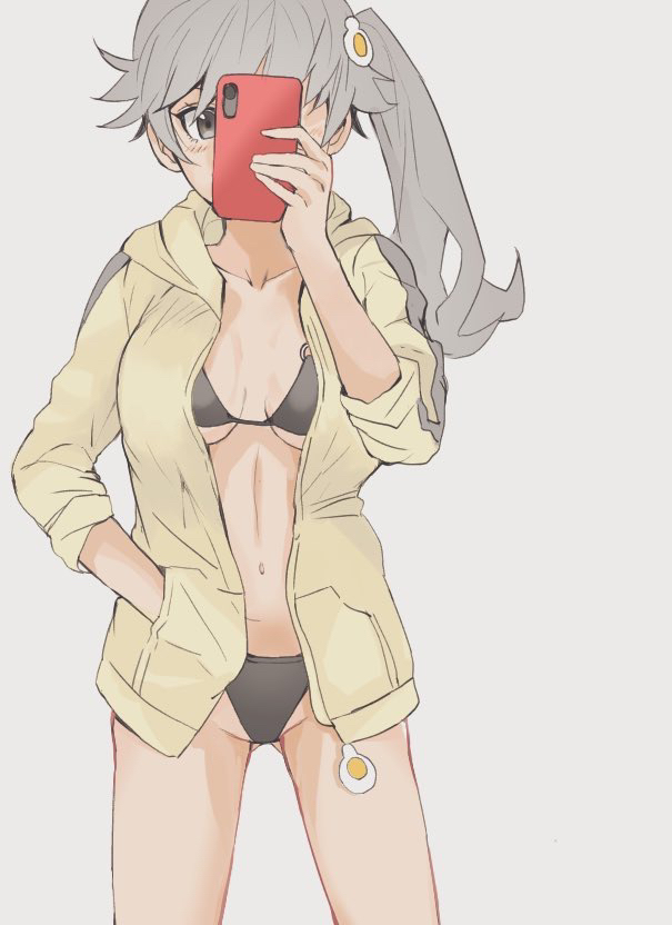 1girl, ahoge, araragi_karen, bakemonogatari, black_eyes, black_hair, breasts, cellphone