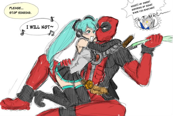 cable_(marvel), crossover, deadpool, hatsune_miku, leek, marvel, mask, spring_onion