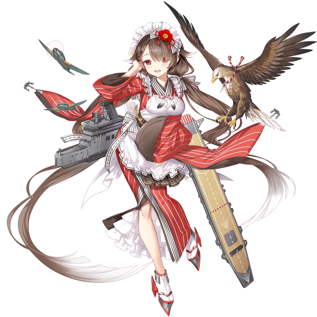 1girl, aircraft, apron, baizu_(guszx), bangs, bird, black_surge_night, blush