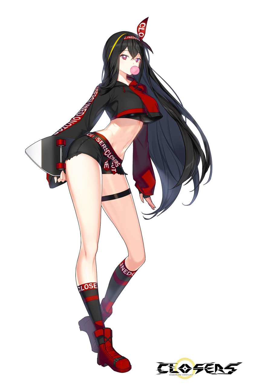 1girl, belt, black_gloves, black_hair, black_legwear, black_shirt, black_shorts, boots