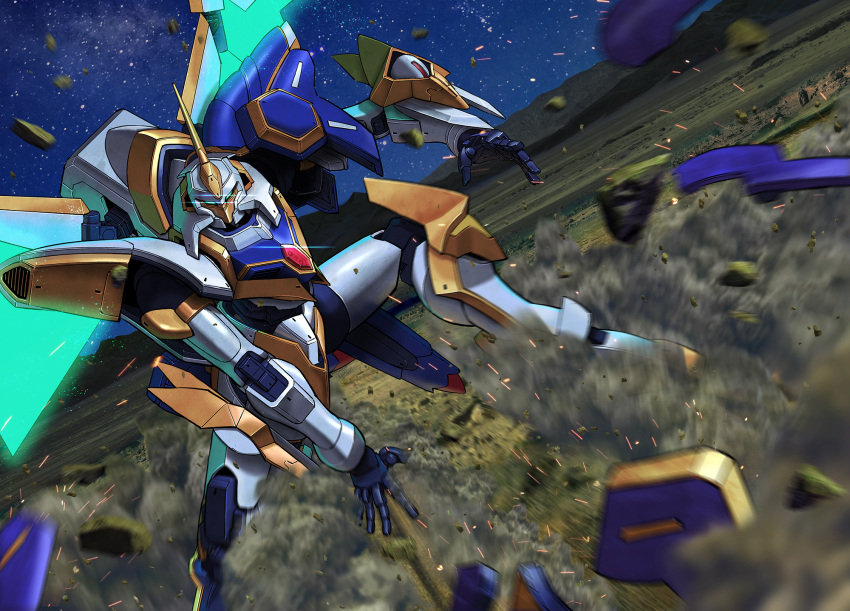 aqua_eyes, code_geass, code_geass:_fukkatsu_no_lelouch, damaged, dust, energy_wings, glowing, glowing_eyes
