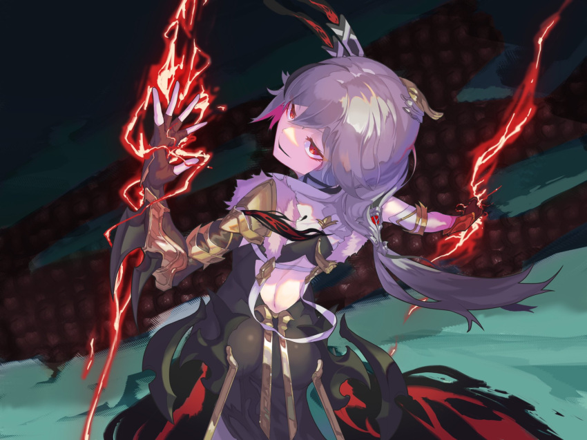 1girl, back, bangs, black_gloves, electricity, fingerless_gloves, fu_hua, fu_hua_(herrscher_of_sentience)