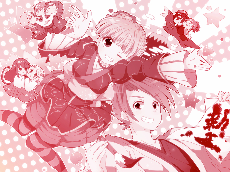 beatrice, cornelia_(umineko), dlanor_a_knox, einserne_jungfrau, frederica_bernkastel, gertrude, japanese_clothes, kanon_(umineko), kimono, lambdadelta, pantyhose, smile, twintails, umineko_no_naku_koro_ni, unohanaokara, ushiromiya_battler, ushiromiya_jessica