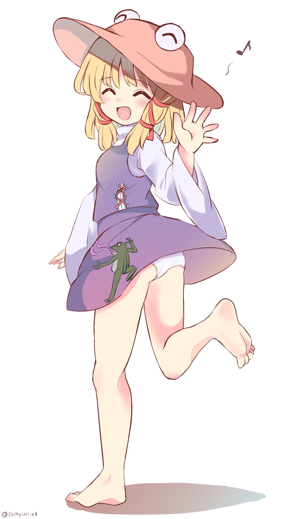 1girl, animal_print, bangs, barefoot, blush, breasts, closed_eyes, detached_sleeves