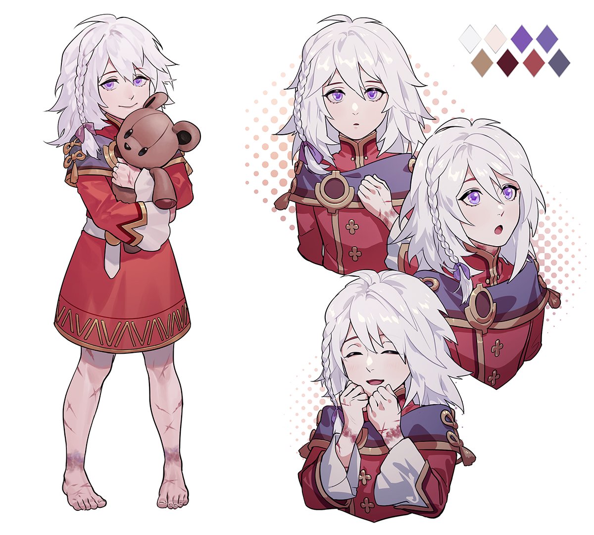 1girl, bangs, blush, braid, bruise, byuub, closed_eyes, closed_mouth