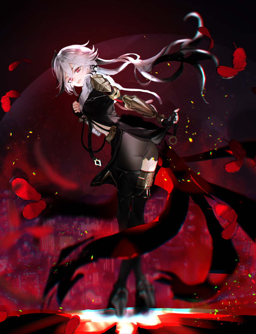 1girl, absurdres, artist_request, back, bangs, black_footwear, black_gloves, boots