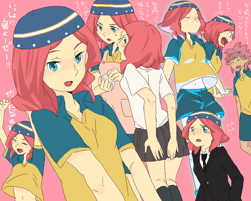 blush, happy, hat, inazuma_eleven, loli, miya_(24toys), pink_hair, raglan_sleeves