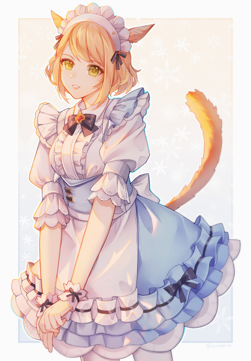 1girl, 9yuki, absurdres, animal_ears, apron, artist_name, bangs, black_neckwear