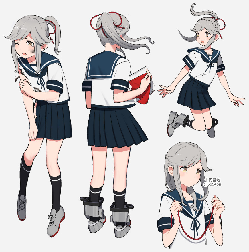1girl, bangs, black_legwear, blue_skirt, blush, brown_eyes, closed_mouth, dirty